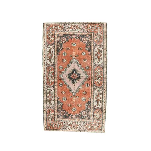 Turkish Vintage Handmade Wool Orange Rug 126x201
