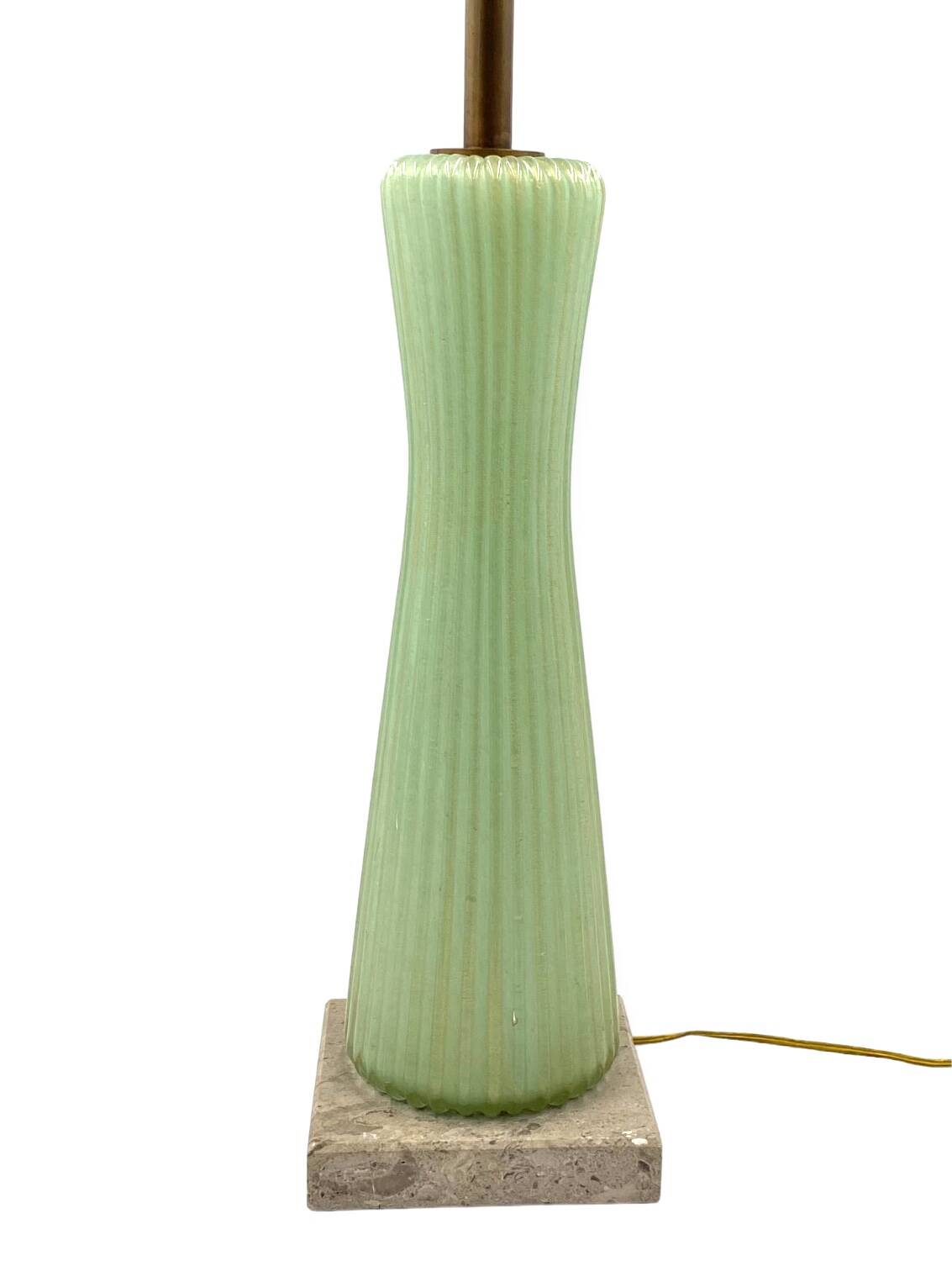 Mid-century modern green Murano glass Table lamp, Barovier & Toso style  Italy, 1940s
