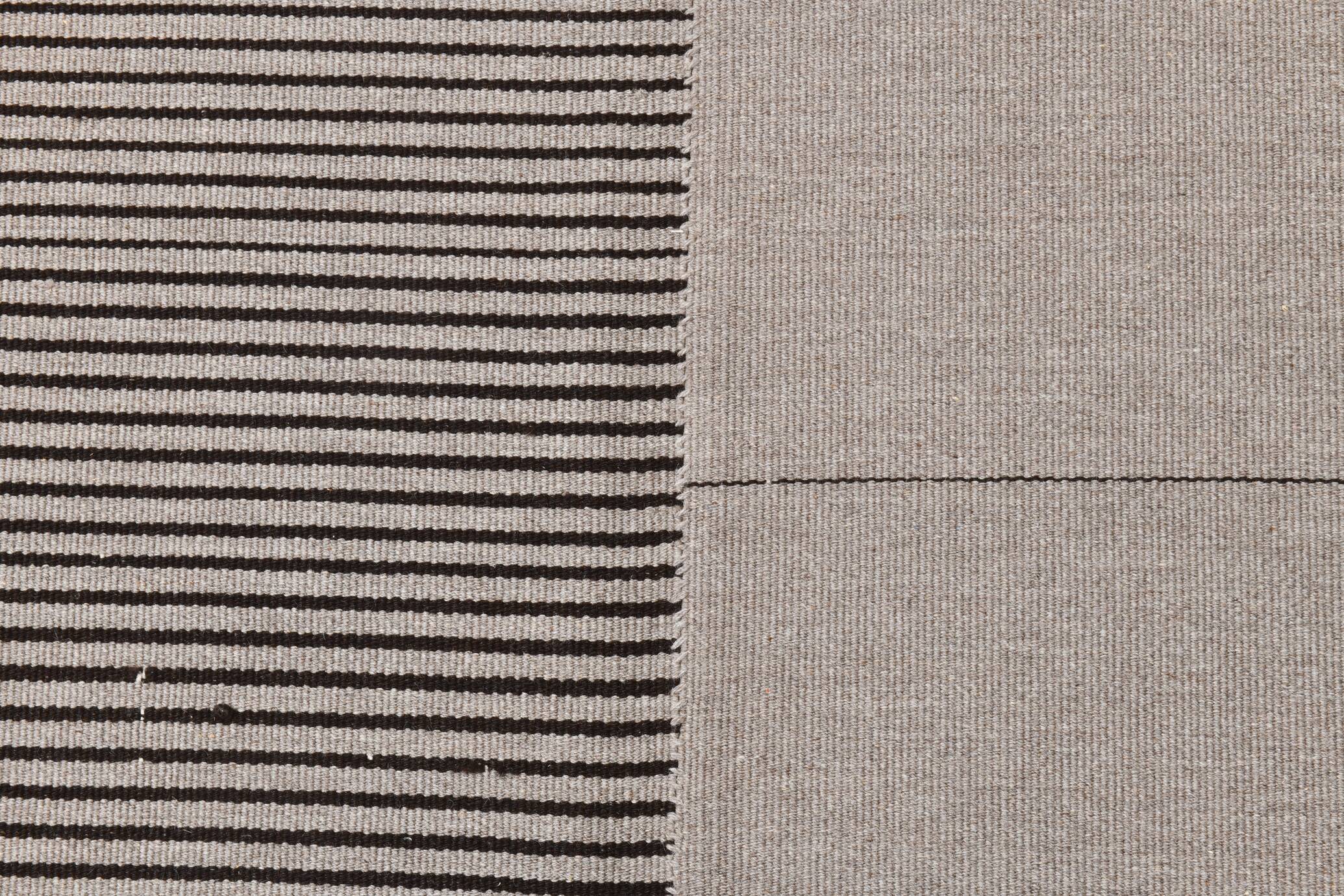 Tapis Kilim Moderne, Fait Main, Noir & Gris, Style Contemporain, 225x320 Cm