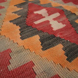 Vintage Persian Kilim Rug, Handwoven Red Wool Carpet- 150x289cm