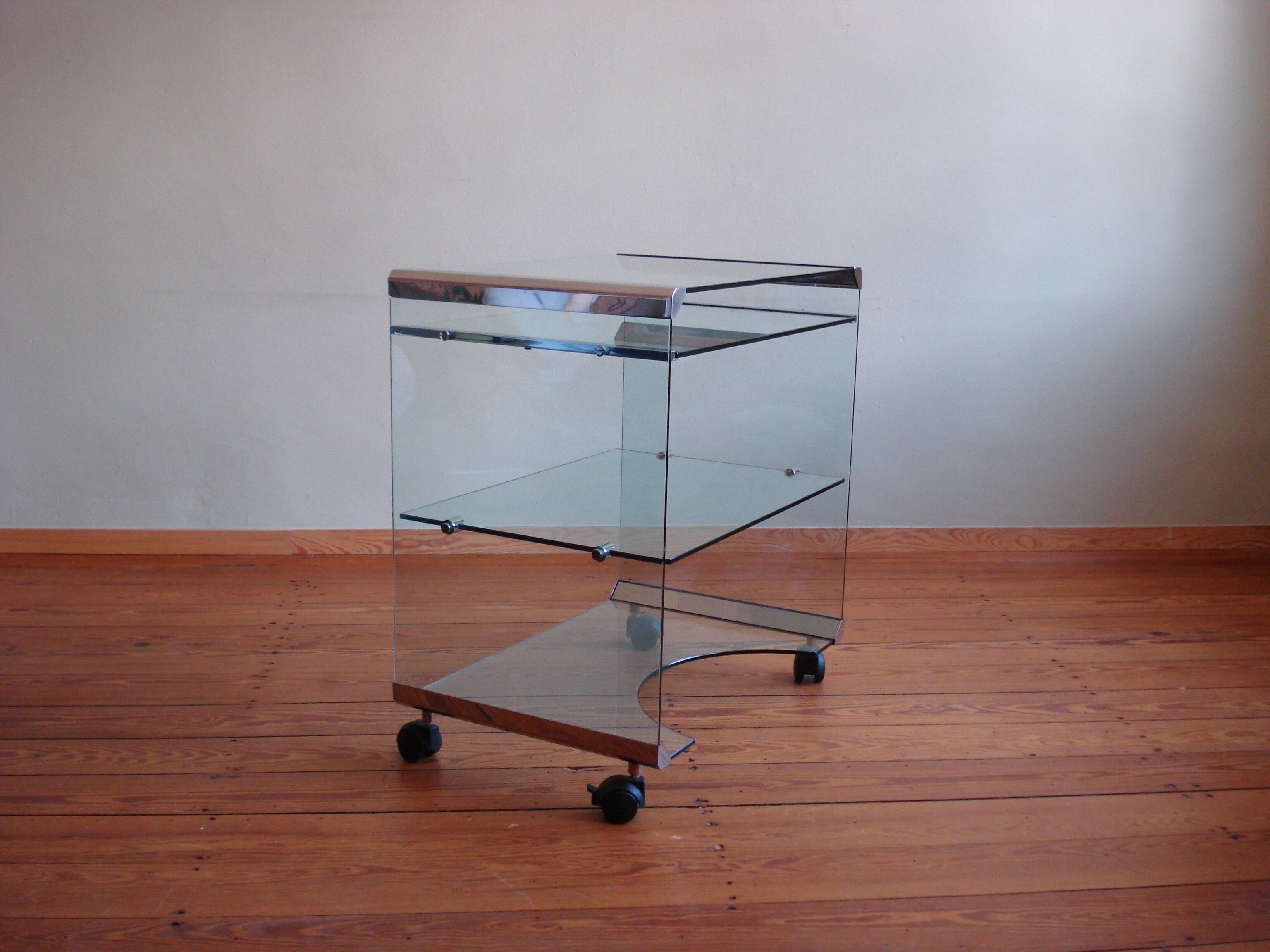 Desserte de Gallotti & Radice, chrome et verre, années 1970