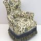 Pair of Art Dèco Italian Walnut and Velvet Armchairs and Two Ottomans, 1920
