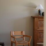 Tage Poulsen, a pair of brutalist chairs in pine and cord, Danish modern style, 1970s.