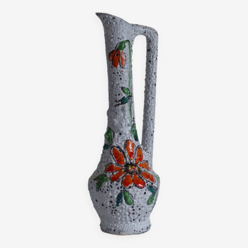 Aiguière / vase en céramique décor de fleurs