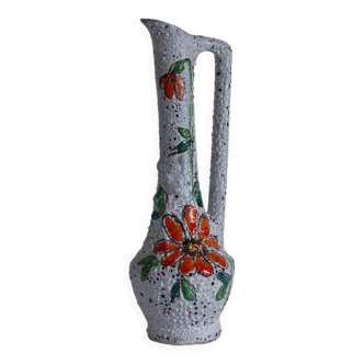 Aiguière / vase en céramique décor de fleurs