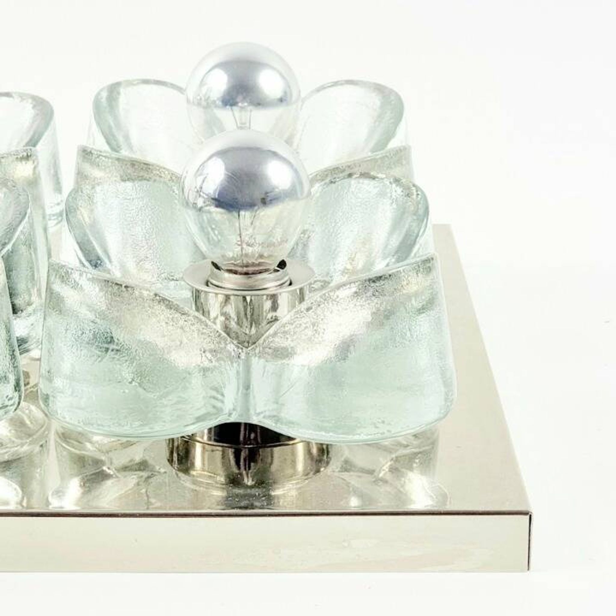 XL Mid Century floral wall light in glass and chrome by Sische, 1960s.