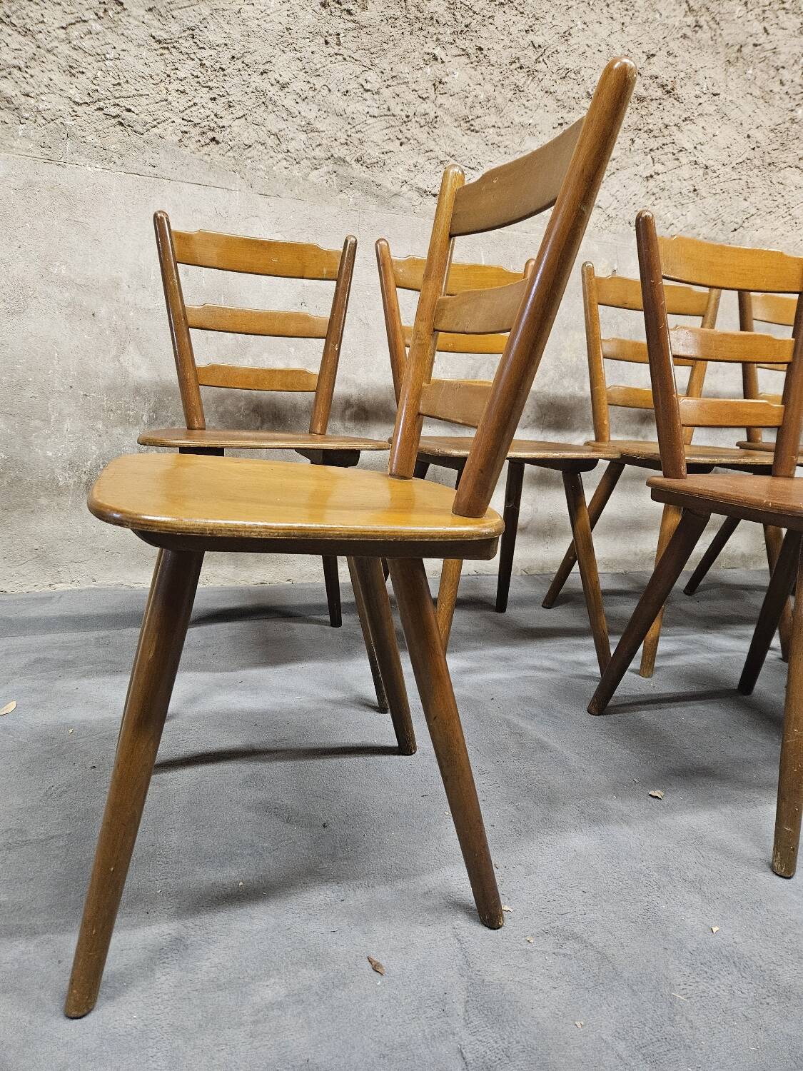 Lot of 9 1960s Campagarde bistro chairs