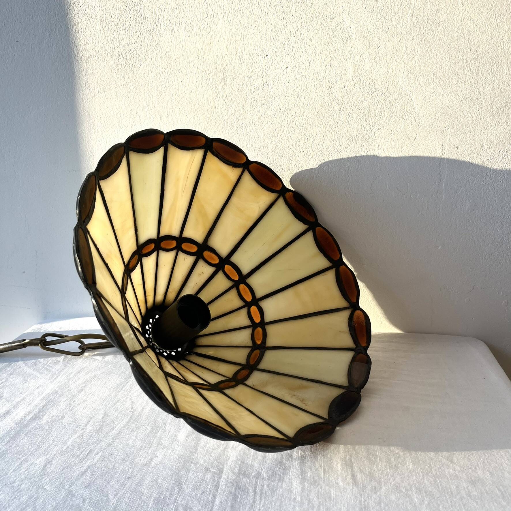 Pair of glass pendant lights in Art Nouveau Tiffany style