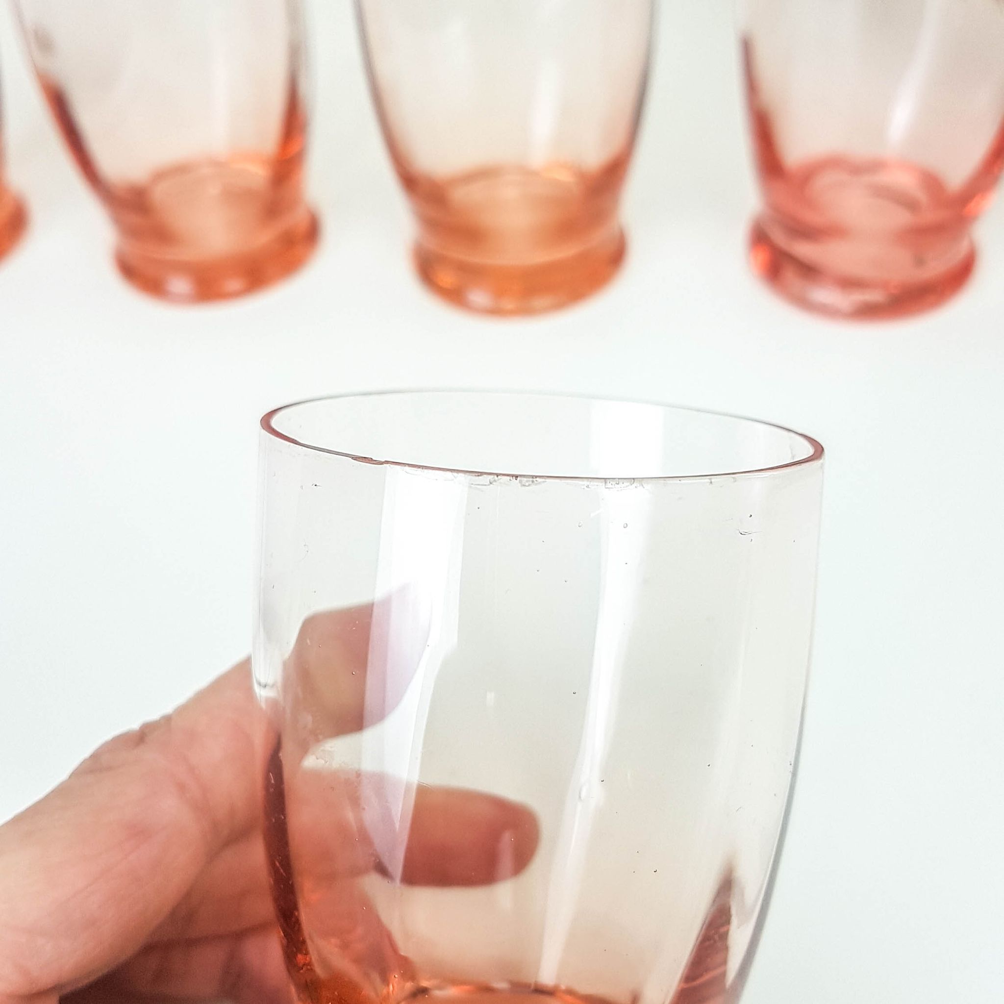 Lot of 11 vintage verrine pink glass liqueur glasses