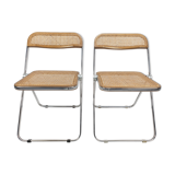 2 Plia folding chairs with woven wicker Giancarlo Piretti for Castelli, 1967