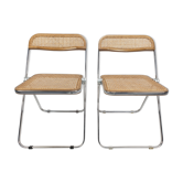 2 Plia folding chairs with woven wicker Giancarlo Piretti for Castelli, 1967