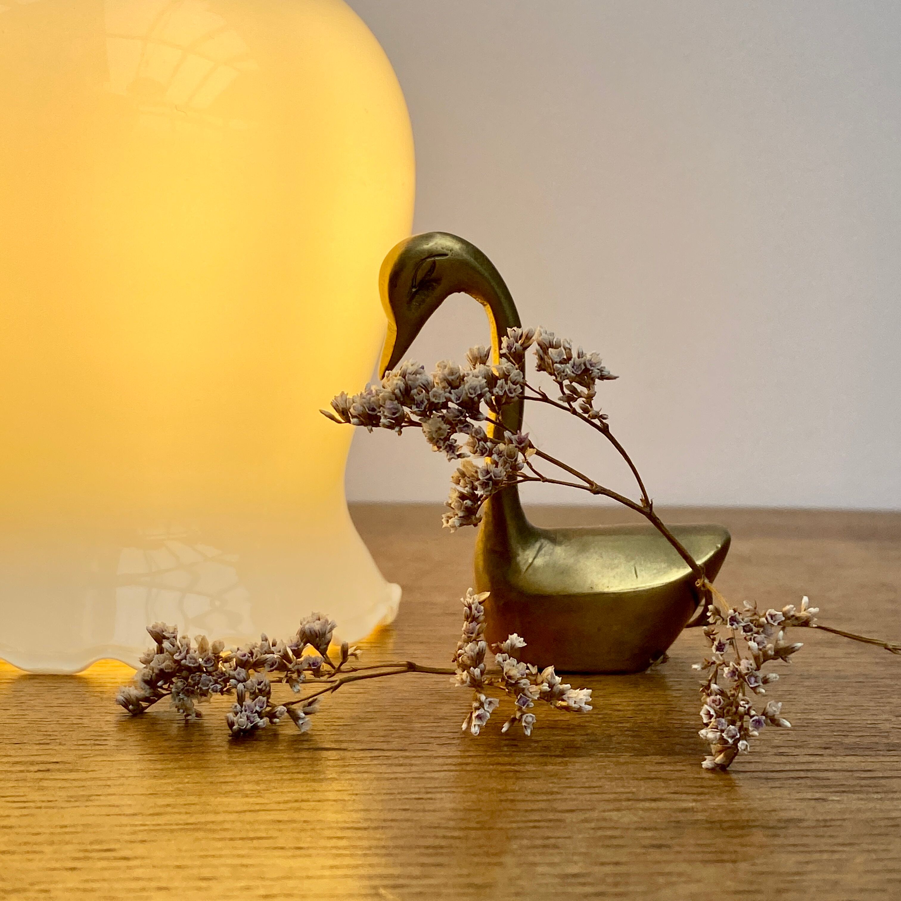 Vintage tulip hanging lamp in white opaline