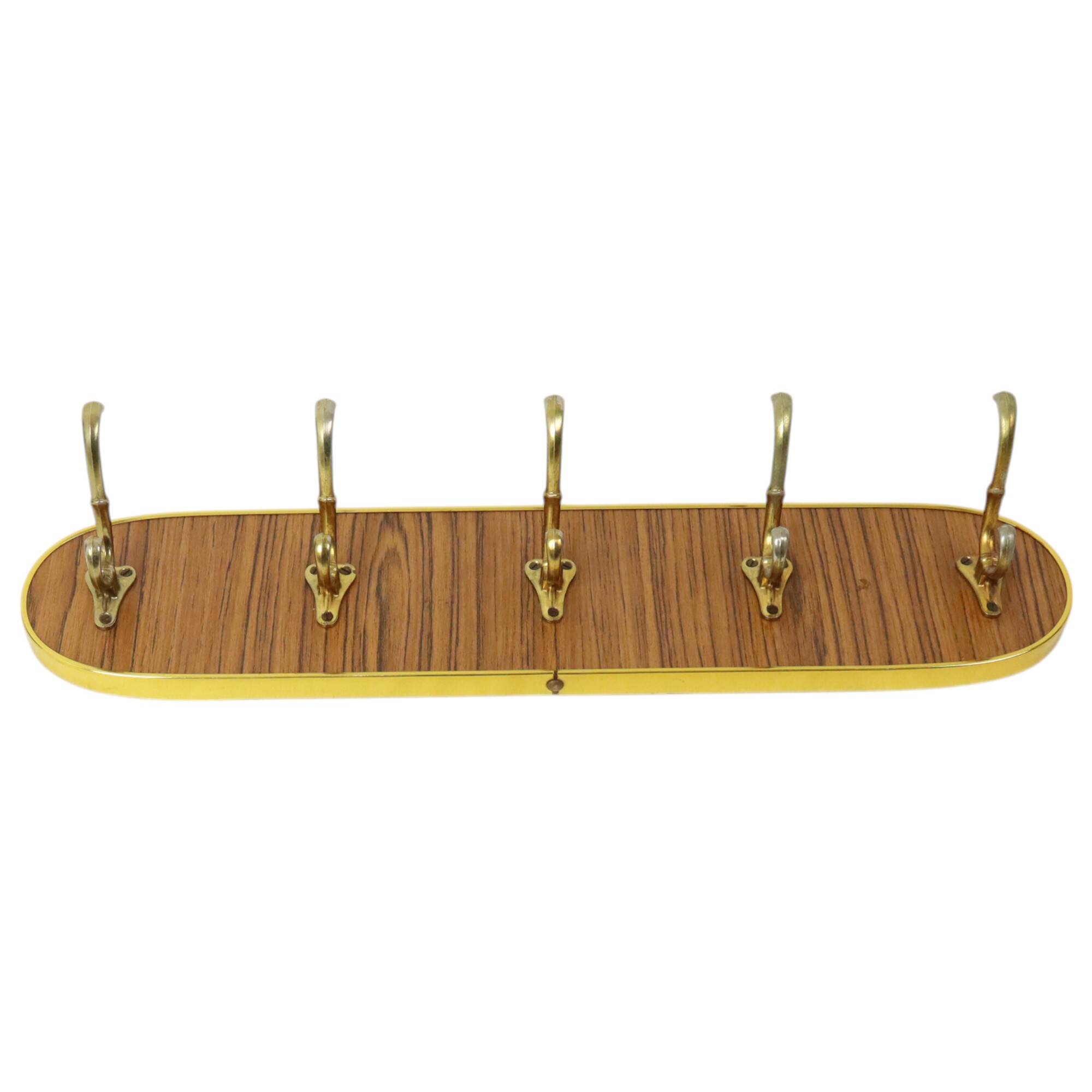 Vintage Rockabilly Coat Rack Fifties Design Wood Veneer Gold