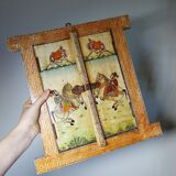 Mirror window Rajasthan in hand-painted bone decor with an ancient horseman from the early 20th century.