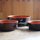 Set of 3 glazed terracotta caquelons