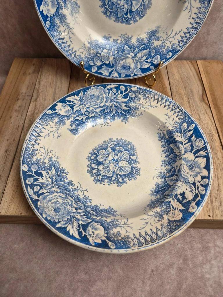 Set of 2 deep plates in Sarreguemines ironstone – Jardinière model – Various decorations