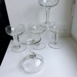 Set of 5 champagne glasses in crystal engraved 50s