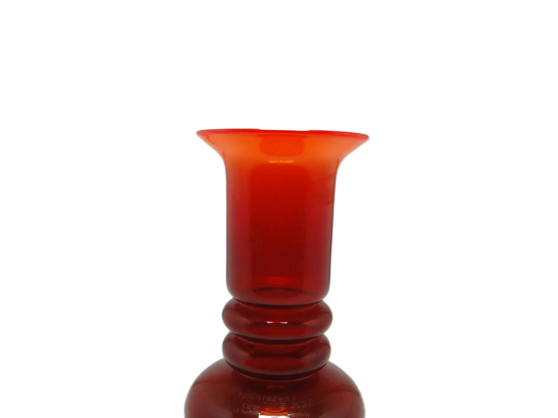 Mid-century modern vase, red glass, by L. Fiedorowicz, Poland, 1970s