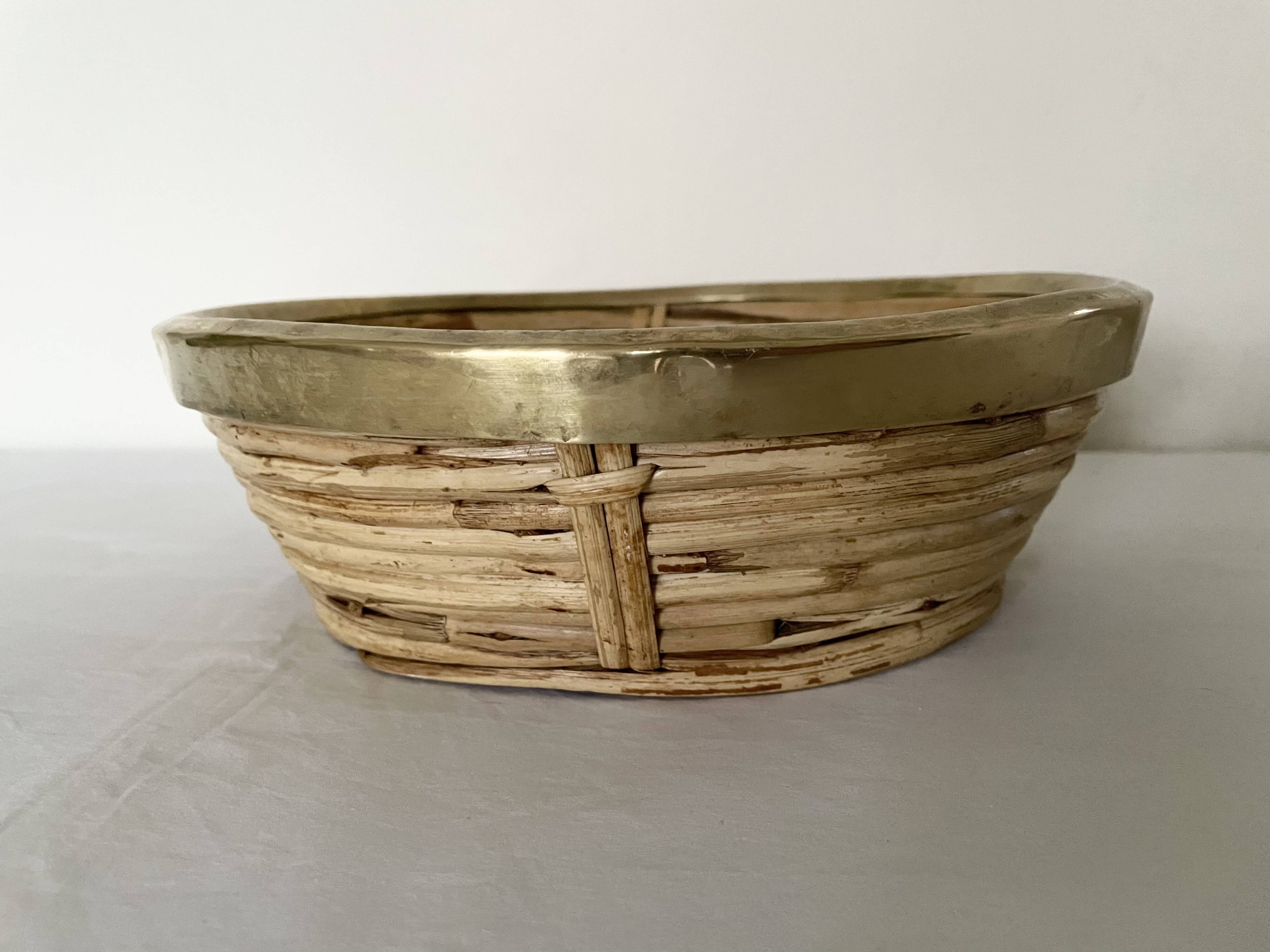 Rattan and gilded brass basket