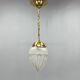 Art Deco Brass & Glass Pendant Light, Germany 1930s, Restored