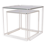 Isocele White and Clear Glass Nesting Tables Max Sauze for Max Sauze studio