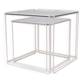 Isocele White and Clear Glass Nesting Tables Max Sauze for Max Sauze studio