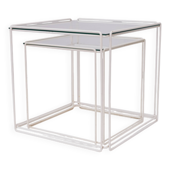 Isocele White and Clear Glass Nesting Tables Max Sauze for Max Sauze studio