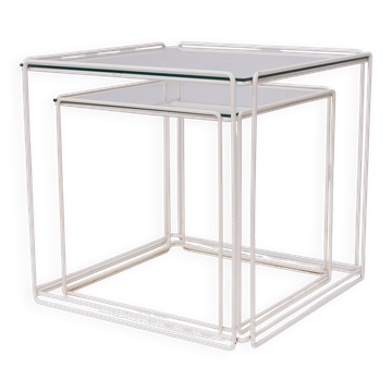 Isocele White and Clear Glass Nesting Tables Max Sauze for Max Sauze studio