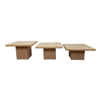 Trio de tables basse en travertin années 80