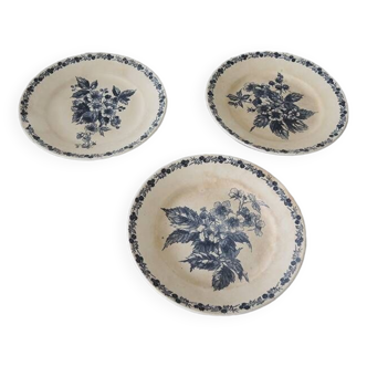 3 anciennes assiettes plates en terre de fer longchamp : mûres