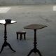 Pair of English side tables / pedestals, walnut, mid-century, 1940s.
