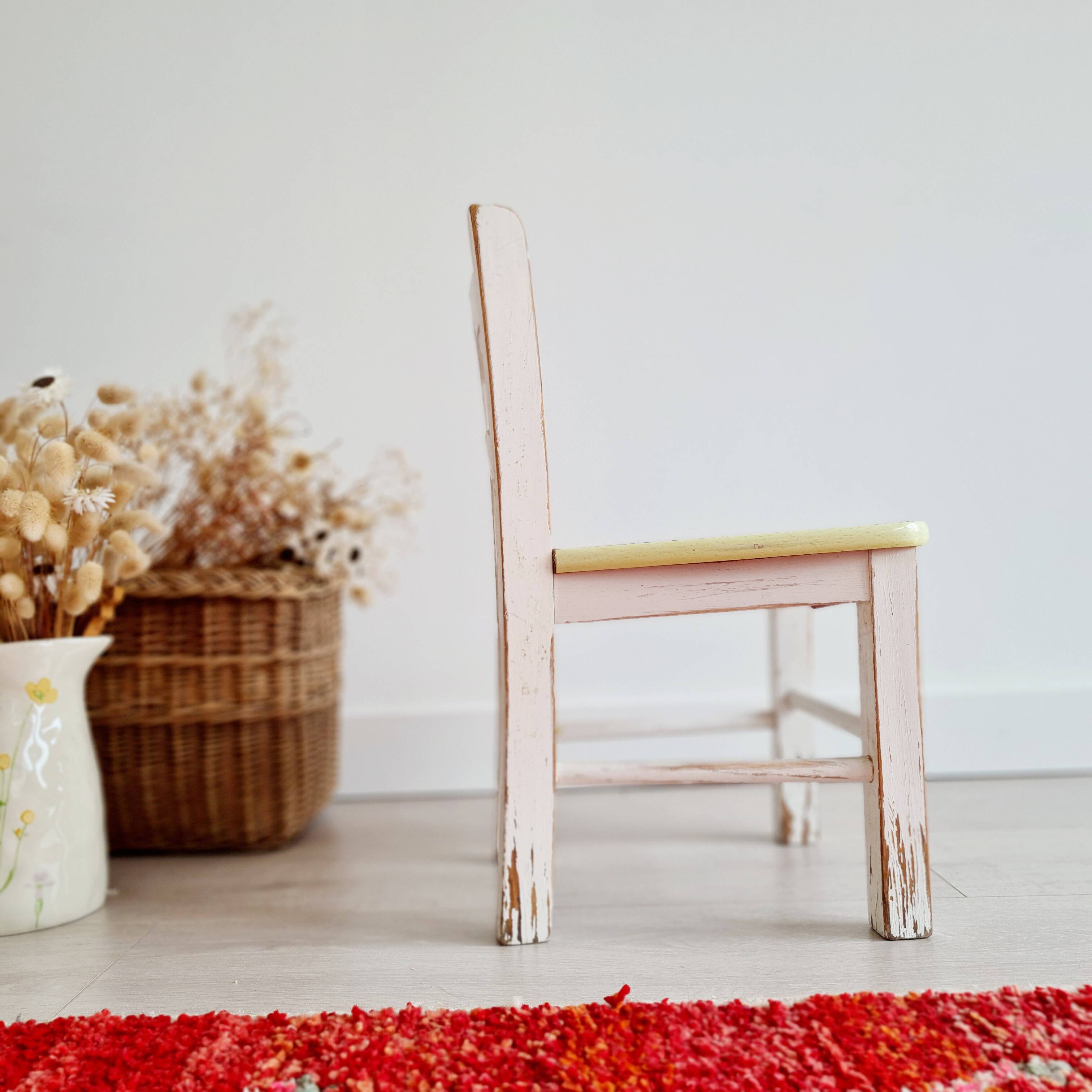 Antique wooden children's bistro chair - patinated white