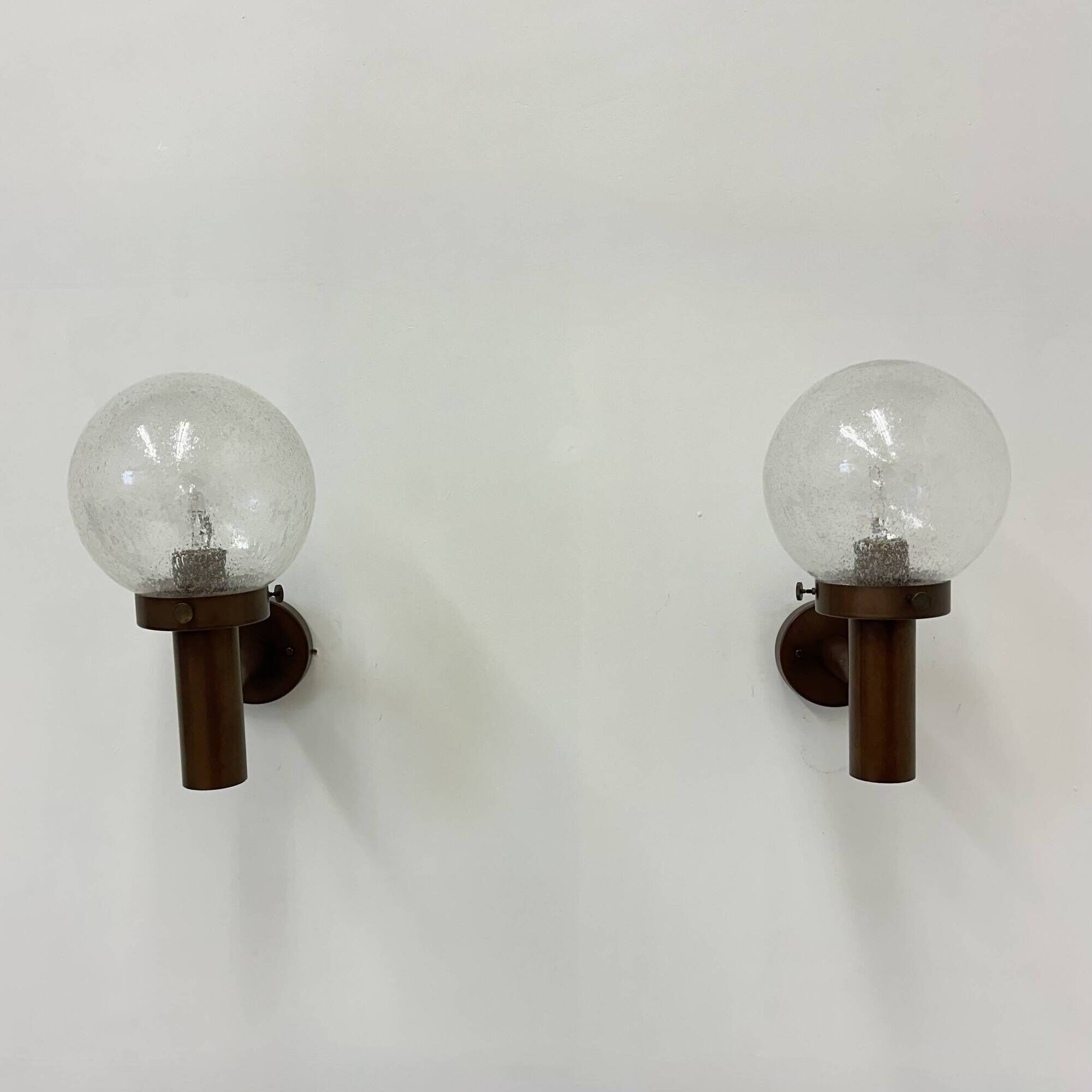 Set of 2 globe glass wall lamps sconces by Lisa Pape Sweden , 1970s