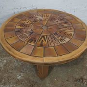 Brutalist ceramic and wood coffee table