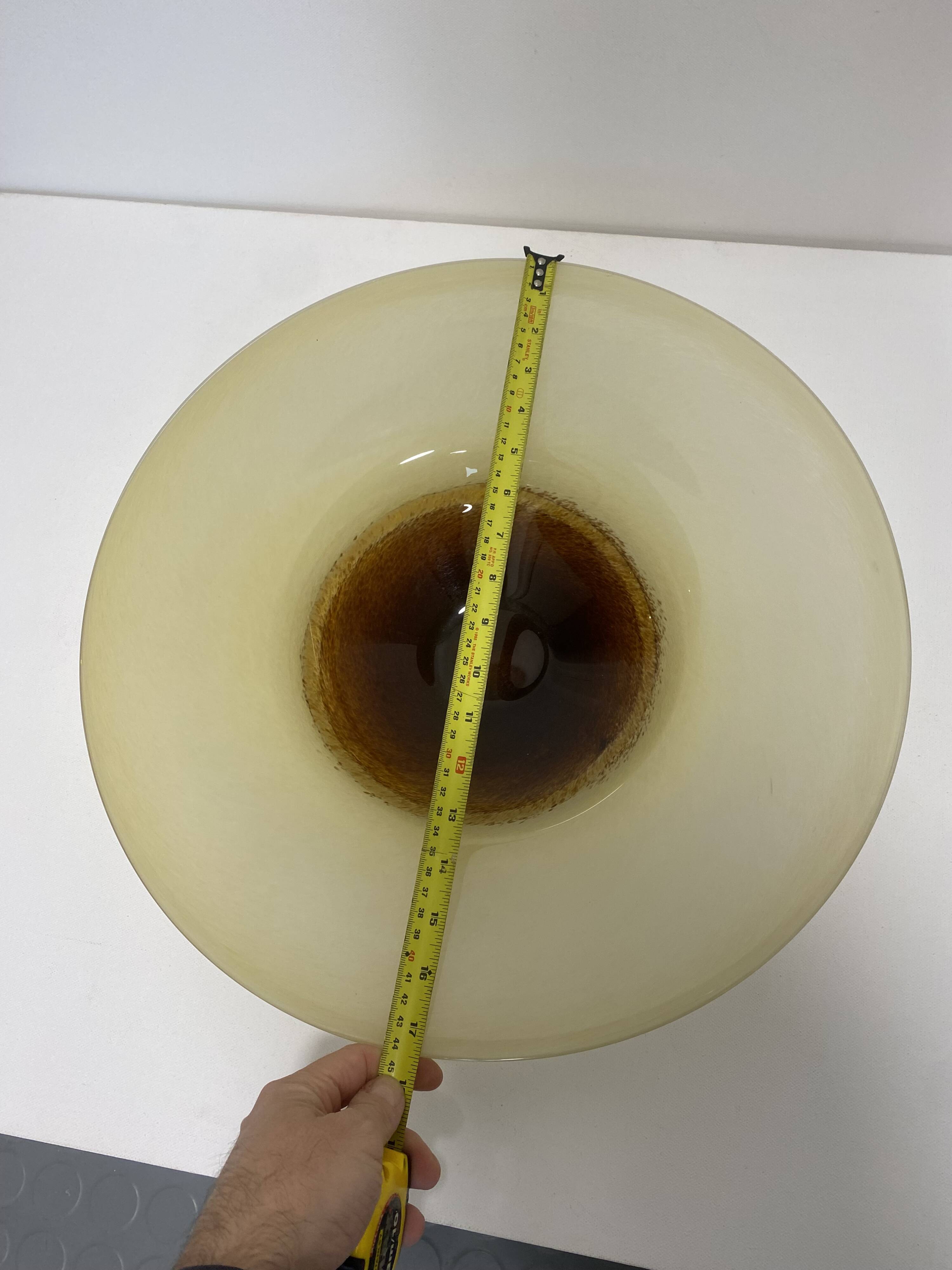 XL Murano Glass Round Fruit Bowl Table Plate Yellow Brown Italian Vintage