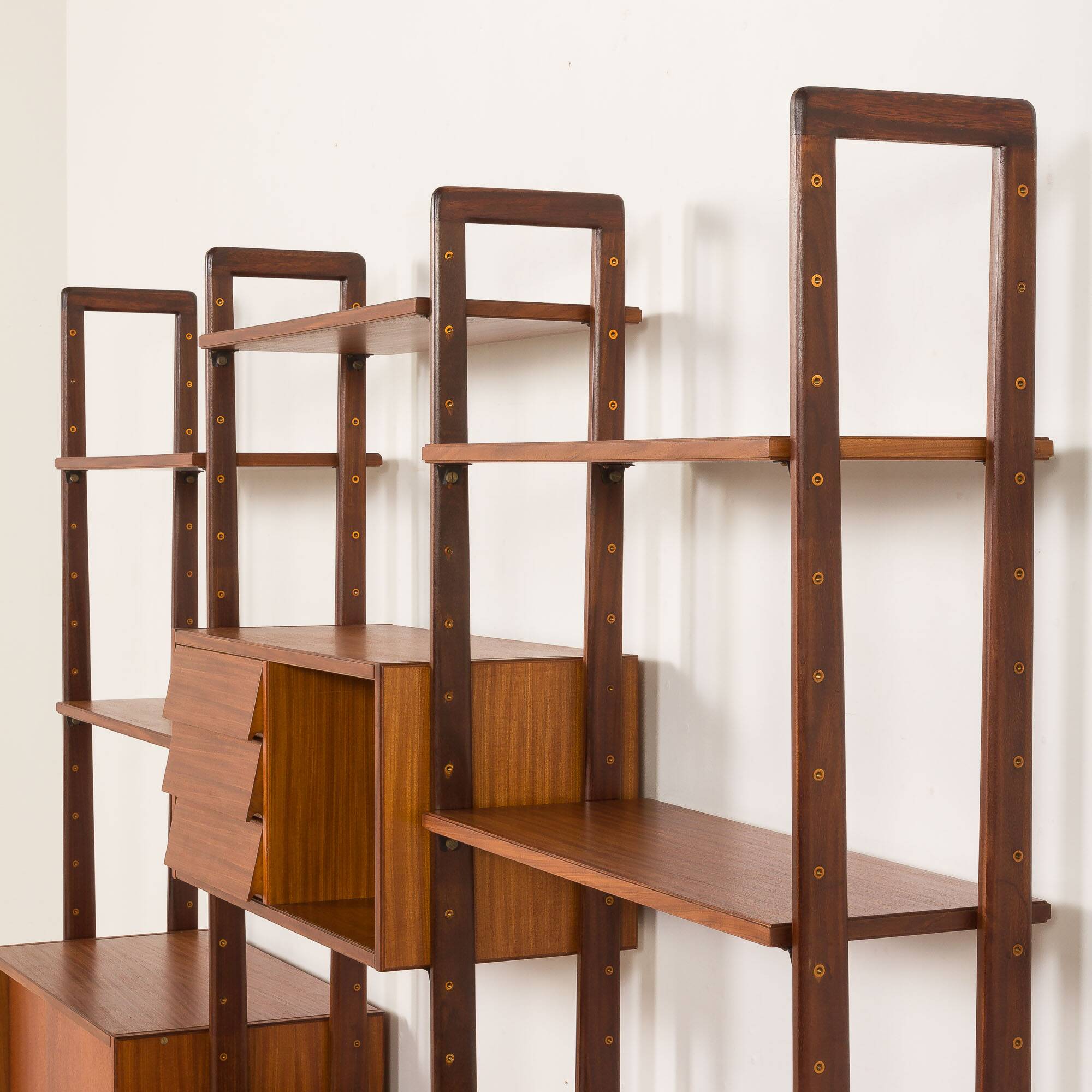 Italian freestanding wall unit or room divider in teak, 1960s