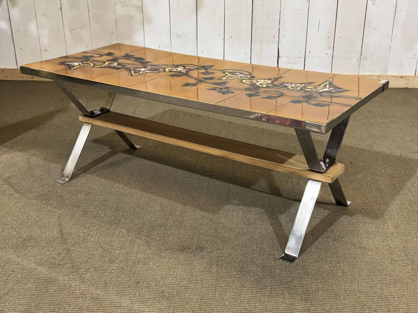 1970s coffee table, tiled top and chrome metal base.