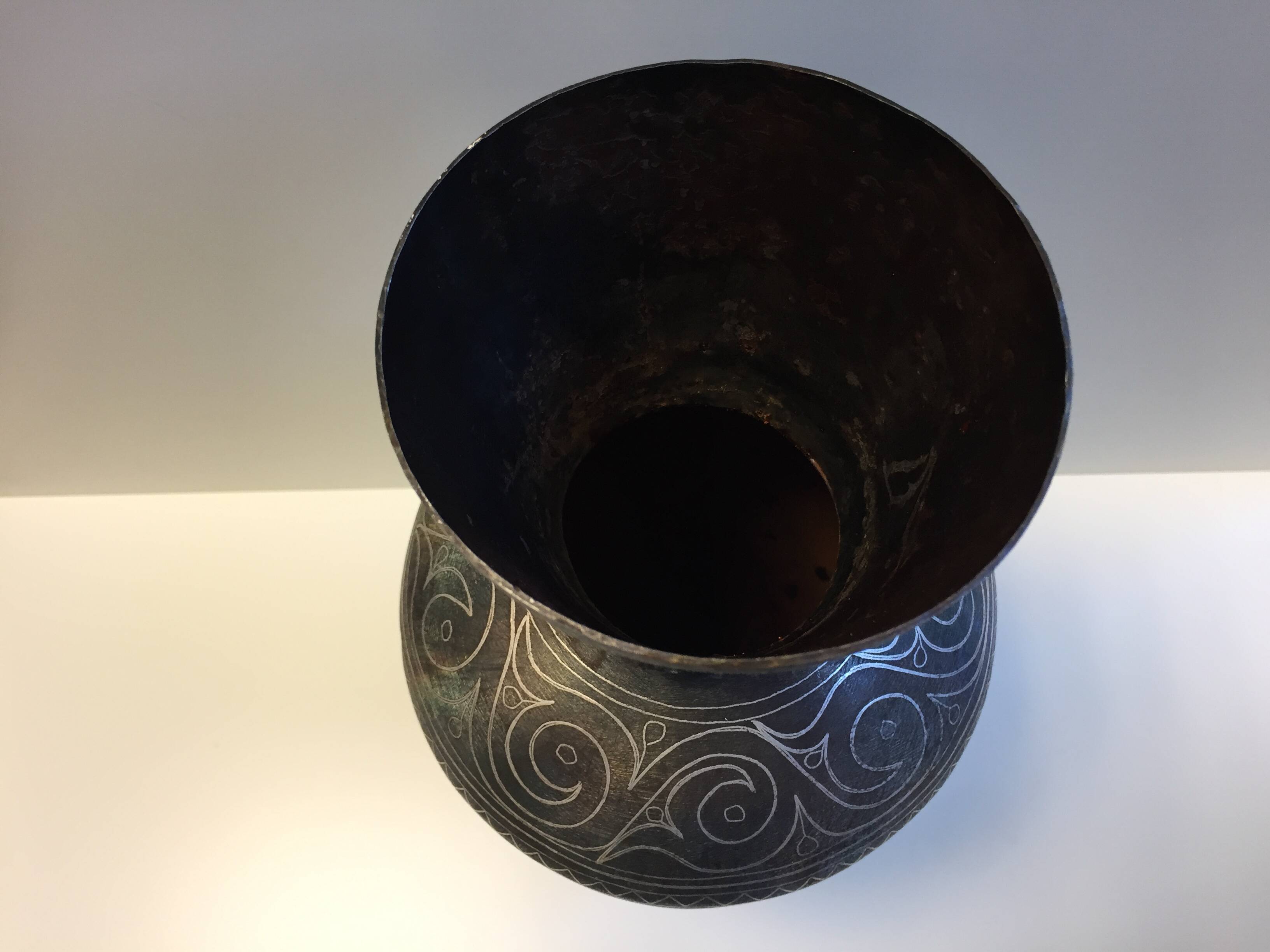 Antique Silver Damascus Steel Vase Indo-Persian Style Moroccan Work