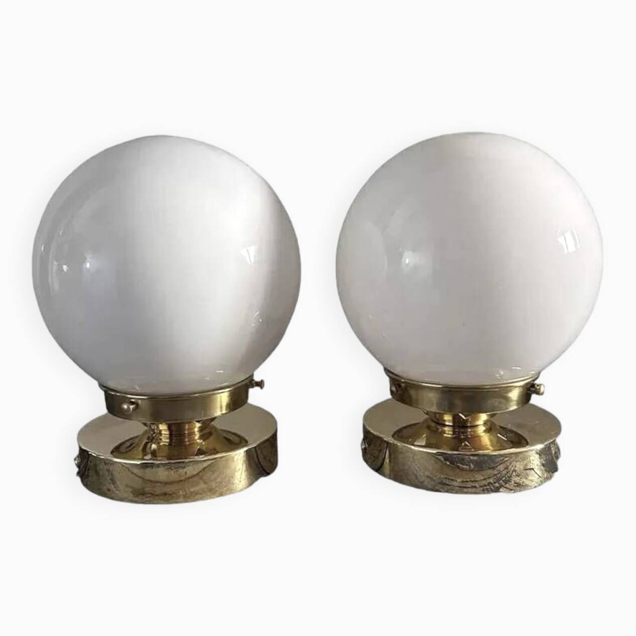 Pair of white opaline globe wall lights