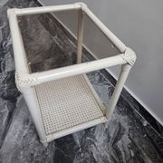Rattan and cane side table with tinted glass top