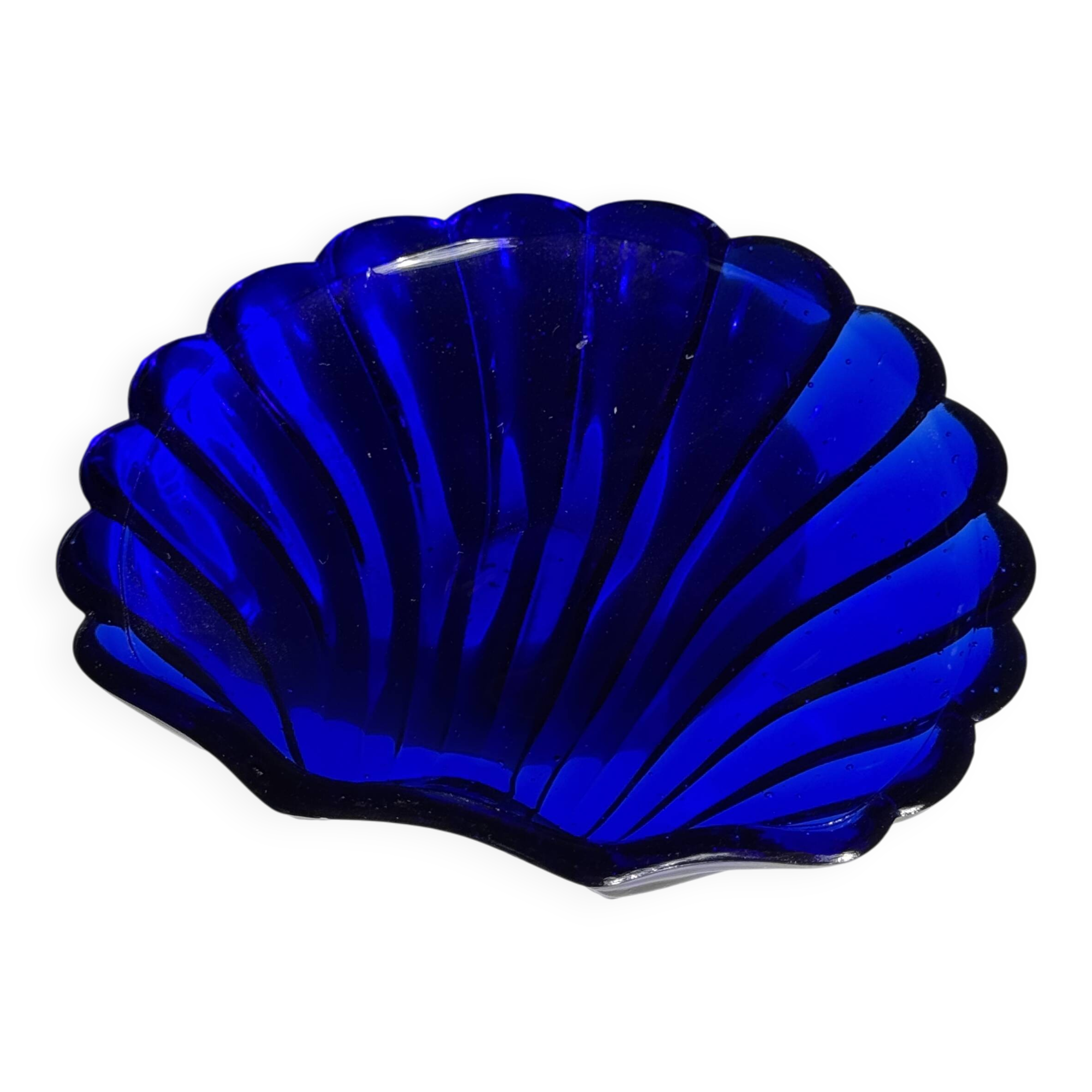 Coupelle coquille en verre bleu D10