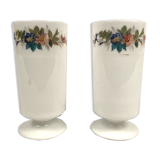 Pair of standing vases, white opaline decorated with flowers