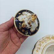 Antique porcelain sweet jar in gilded and cobalt blue, Napoleon III style.