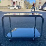 Chrome coffee table with double smoked glass tops from the 70s