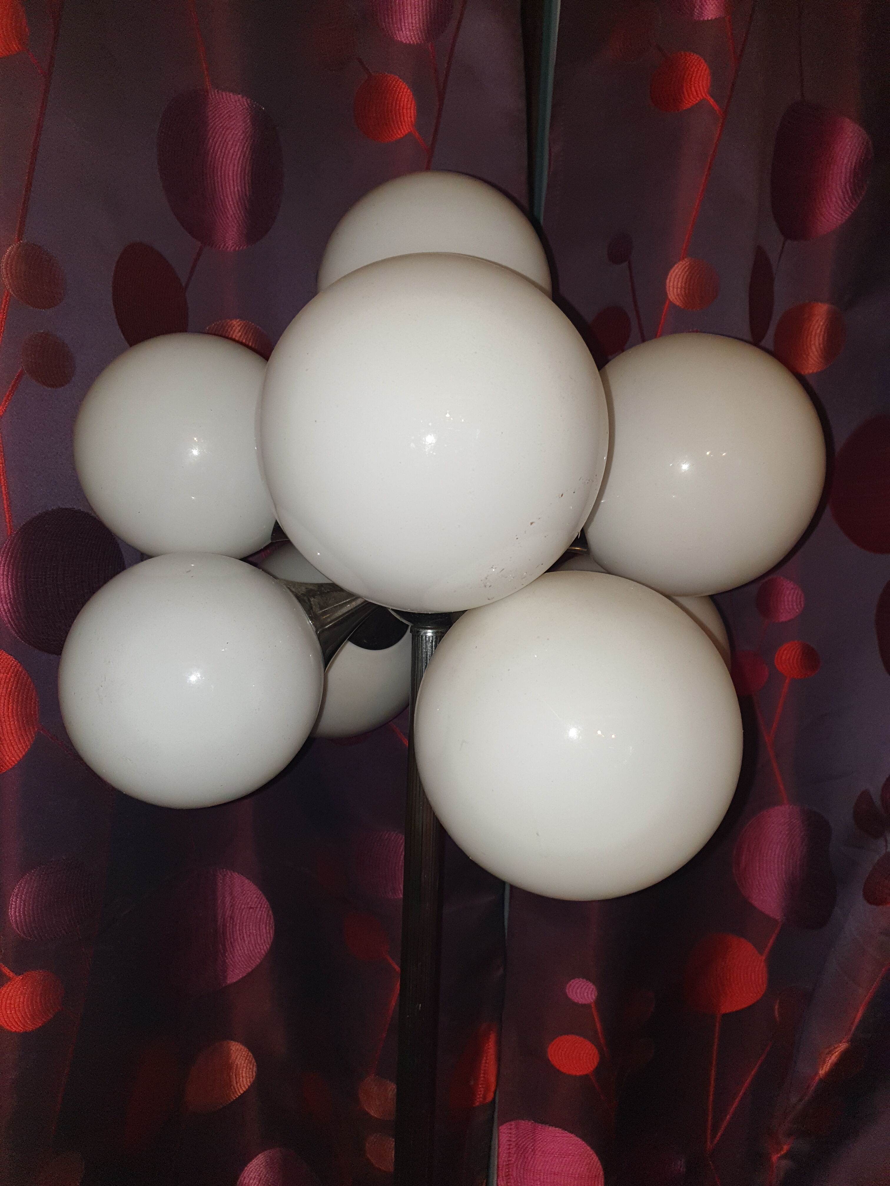 Lampadaire spoutnik à 9 feux chrome et opaline  space age année 70