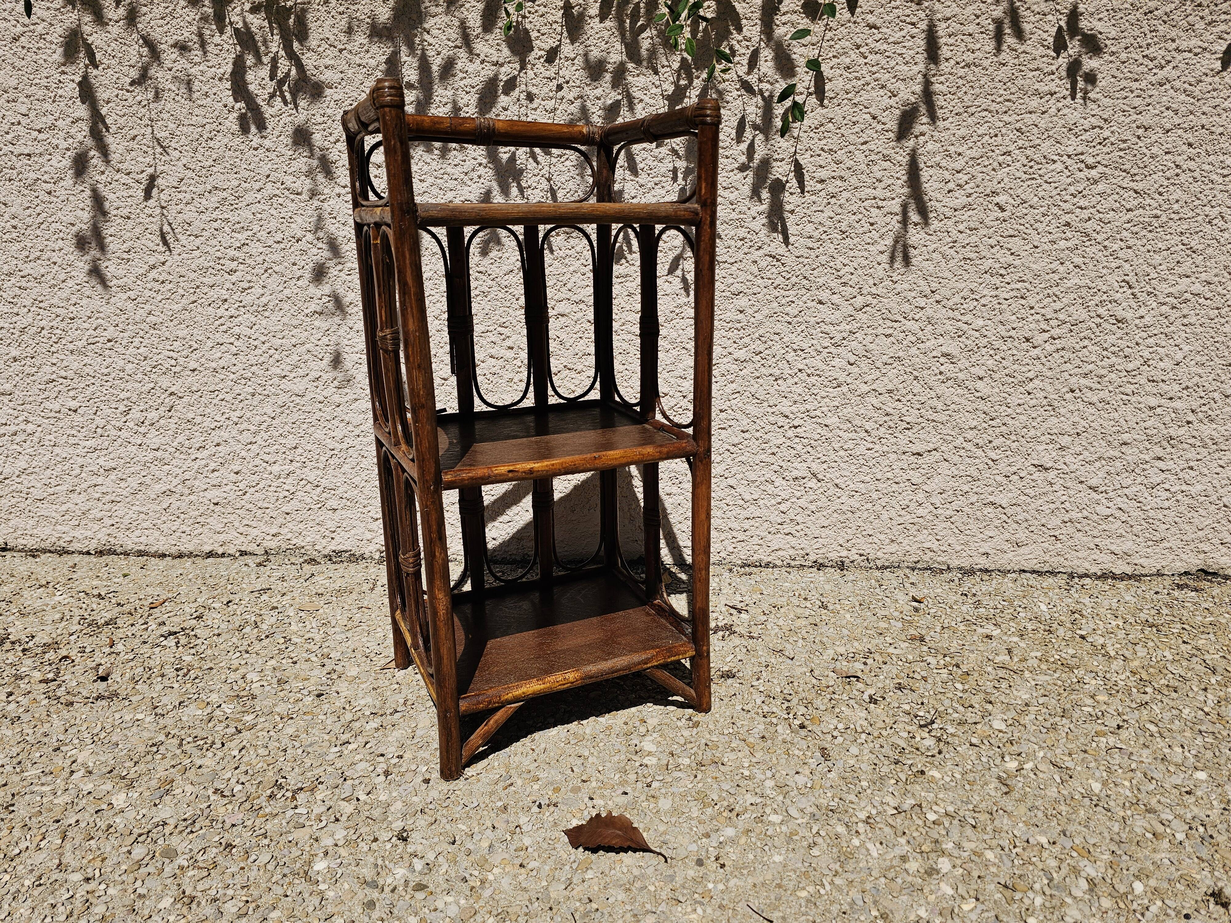 Vintage 3-Tier Bamboo and Rattan Shelf, 1960s