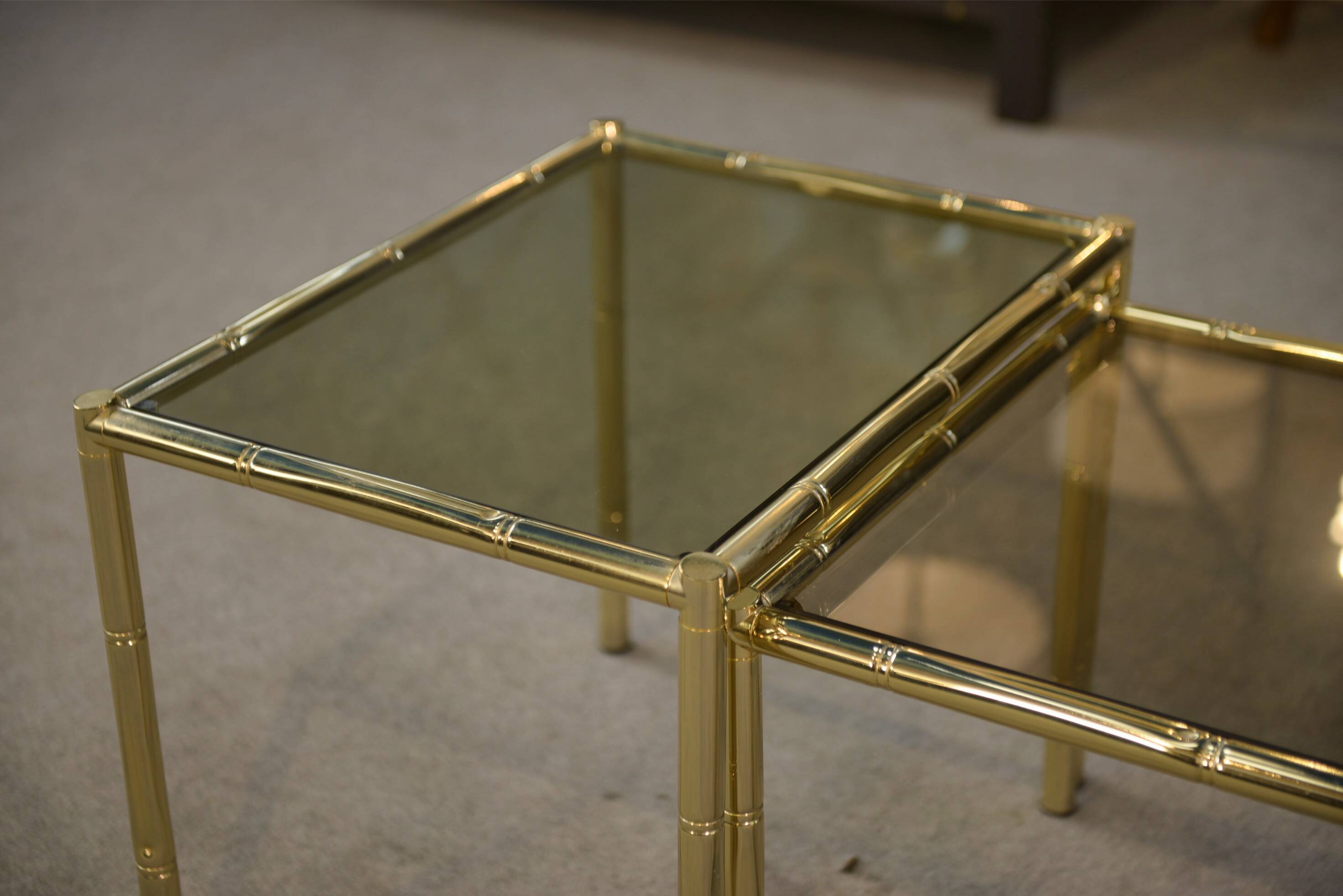 Bamboo imitation brass nesting tables 1980s