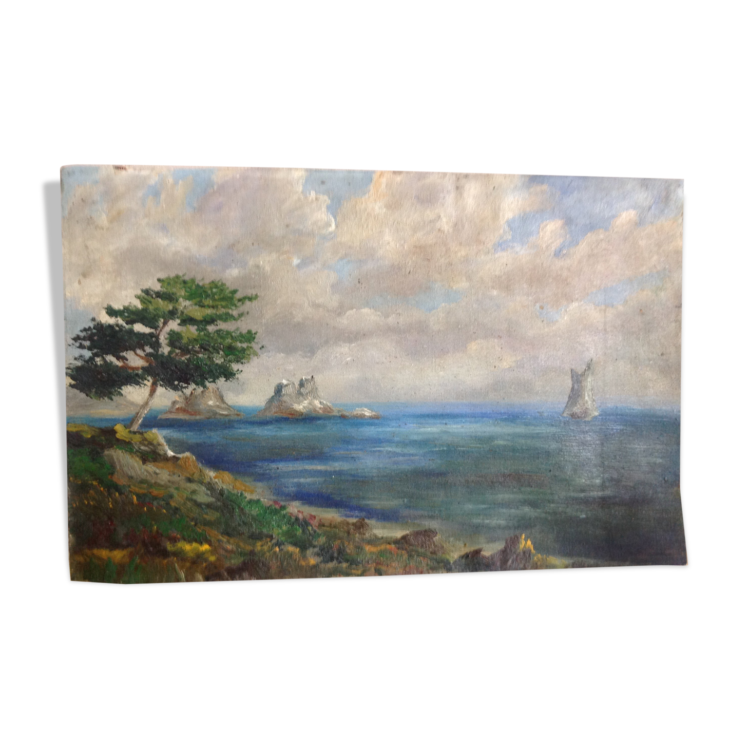 Oil painting of seaside landscape