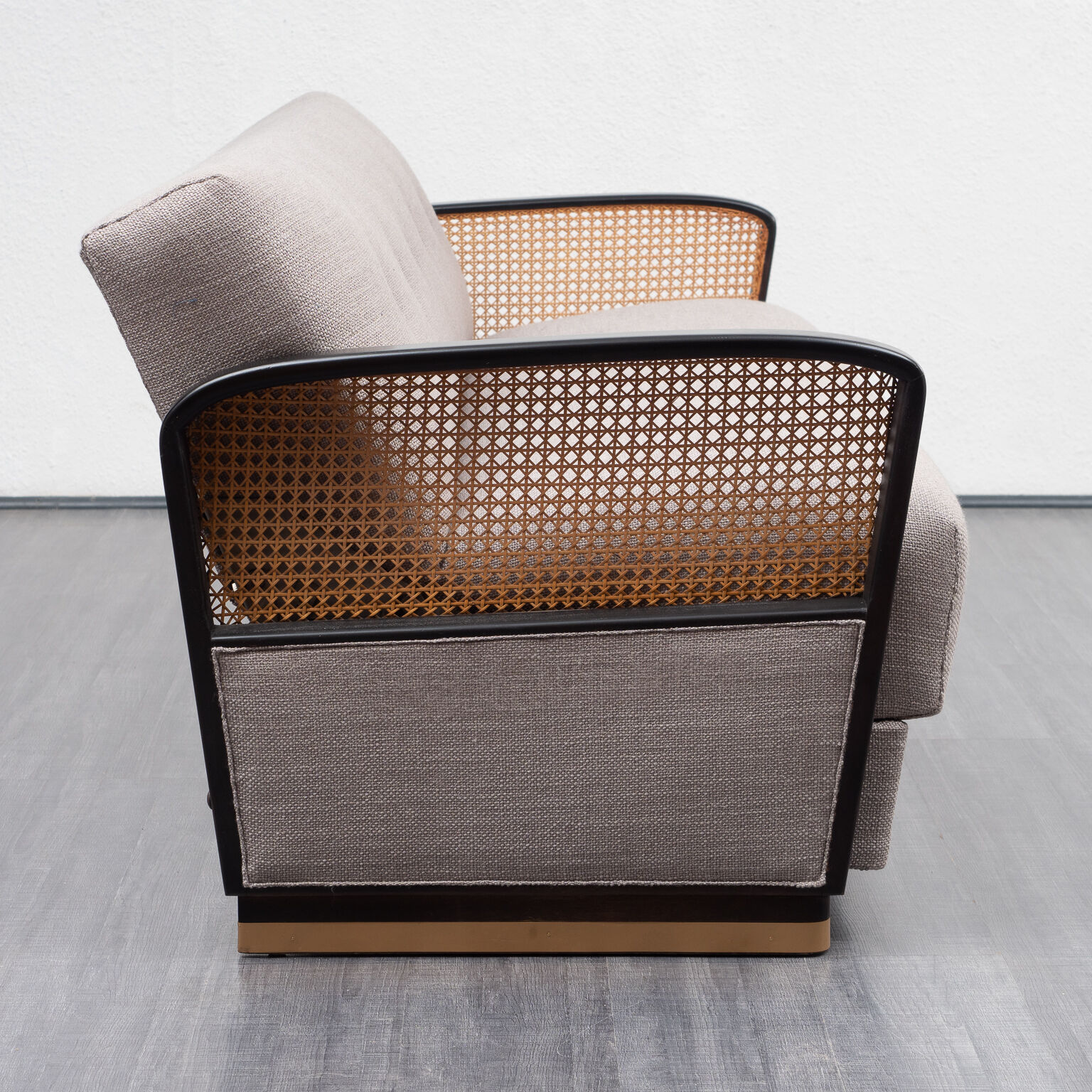 Couch 50s, refurbished, gray, caning