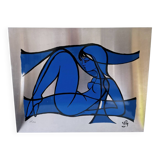 Silkscreen on brushed aluminium from the 1970s.